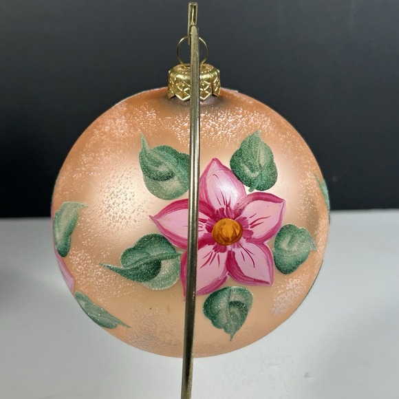 Designers Studio Handpainted Glass Ornament Flowers Scene Mouth Blown W/Box - Picture 5 of 10